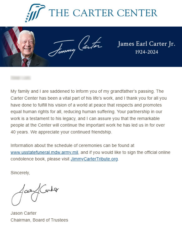 Announcement of Jimmy Carter's death from The Carter Center.