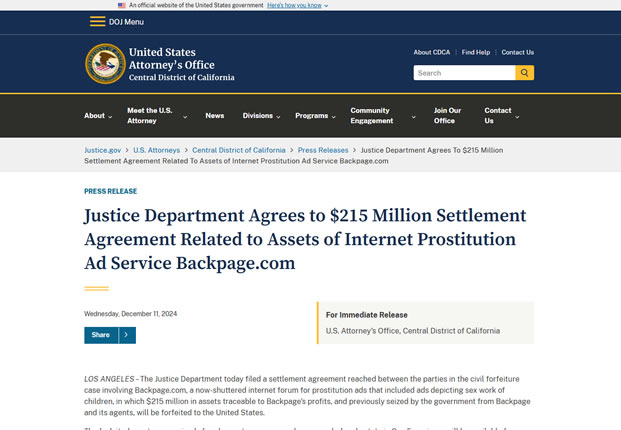 $215 Million Backpage Settlement For Sex Trafficking Survivors