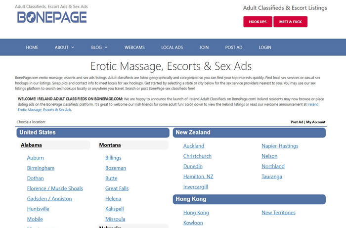 BonePage New Zealand Adult Classifieds